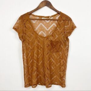 UO Kimchi Blue Lace Semi Sheer Tee Rust Orange Size M